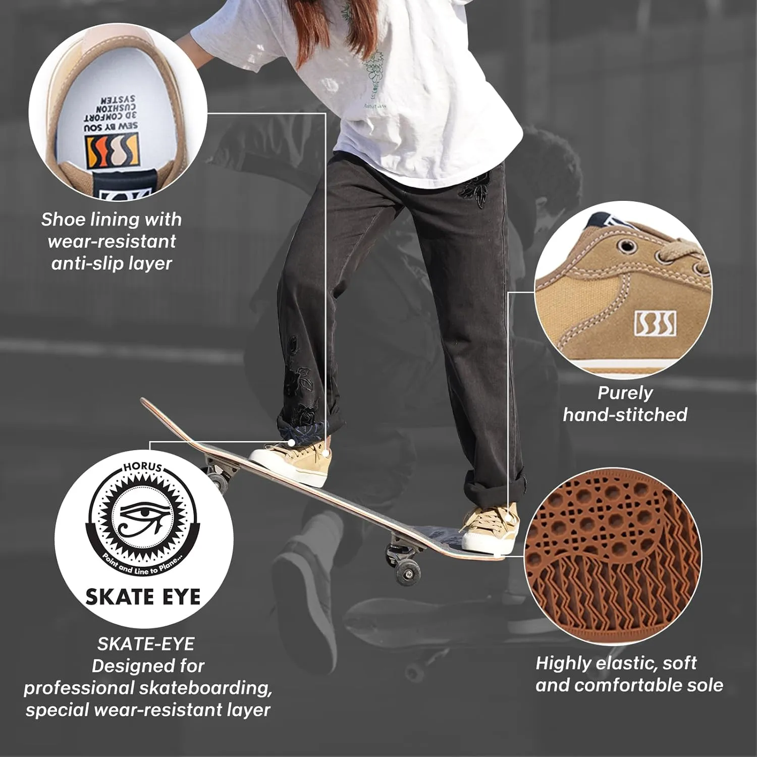 Skateboard Shoes for Men Leather Low Top Pro Skateboarding Training Casual Sneakers