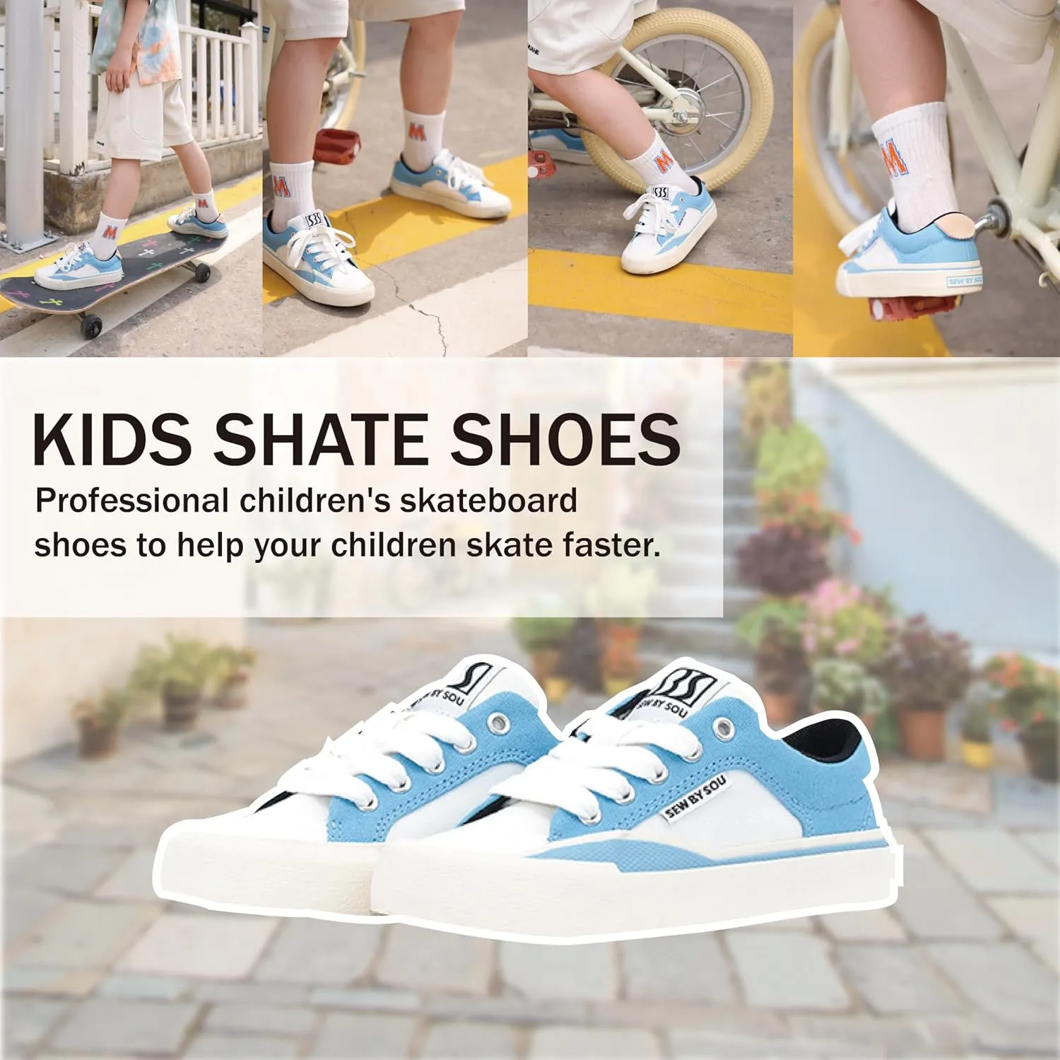 Skateboard Shoes for Unisex-Child with Anti-Slip Trainers Low-top Skate Shoes Pro Models with Shock Absorption Properties