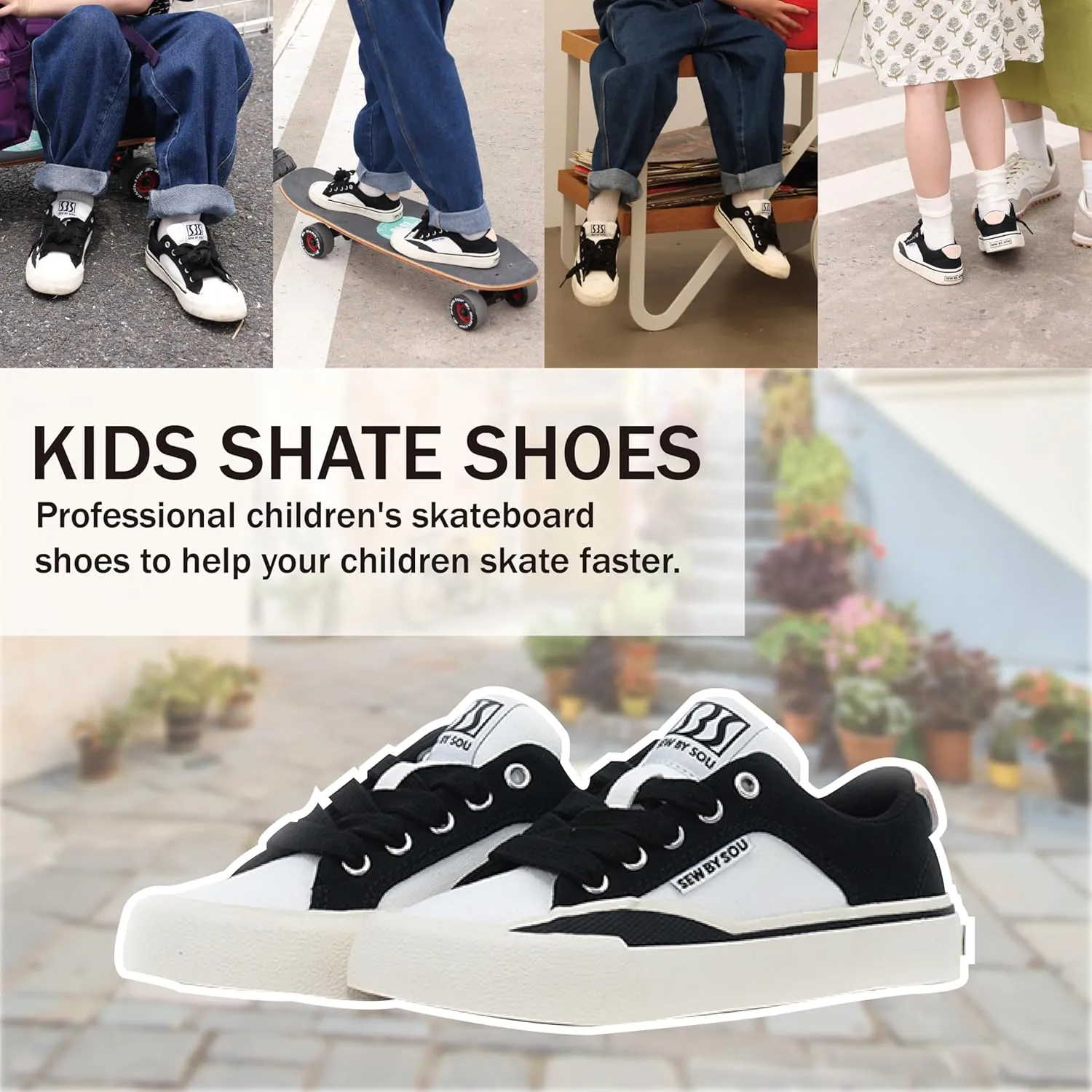 Skateboard Shoes for Unisex-Child with Anti-Slip Trainers Low-top Skate Shoes Pro Models with Shock Absorption Properties