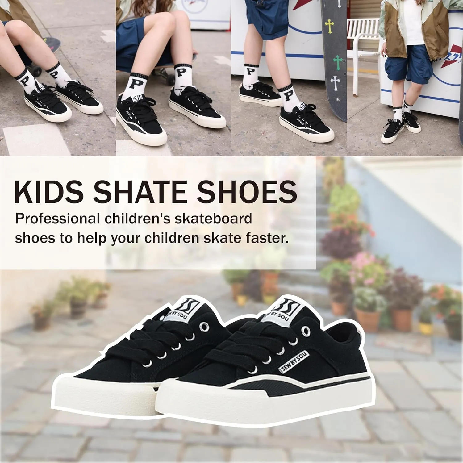 Skateboard Shoes for Unisex-Child with Anti-Slip Trainers Low-top Skate Shoes Pro Models with Shock Absorption Properties