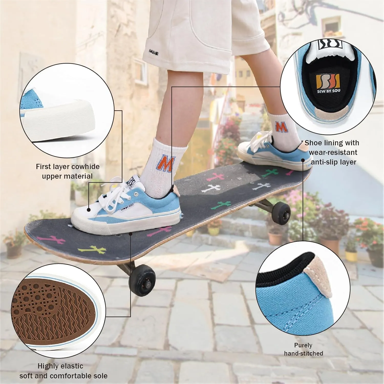 Skateboard Shoes for Unisex-Child with Anti-Slip Trainers Low-top Skate Shoes Pro Models with Shock Absorption Properties