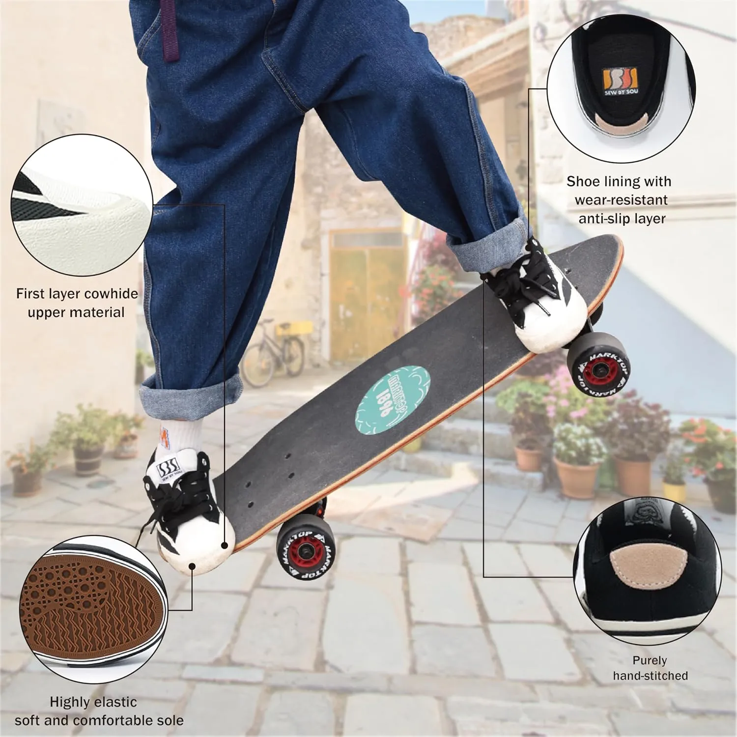 Skateboard Shoes for Unisex-Child with Anti-Slip Trainers Low-top Skate Shoes Pro Models with Shock Absorption Properties
