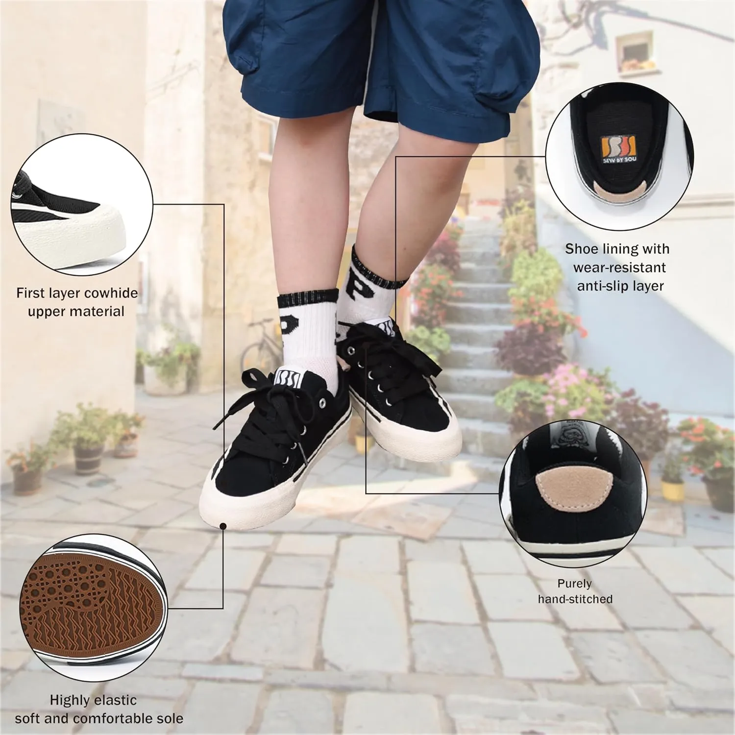 Skateboard Shoes for Unisex-Child with Anti-Slip Trainers Low-top Skate Shoes Pro Models with Shock Absorption Properties