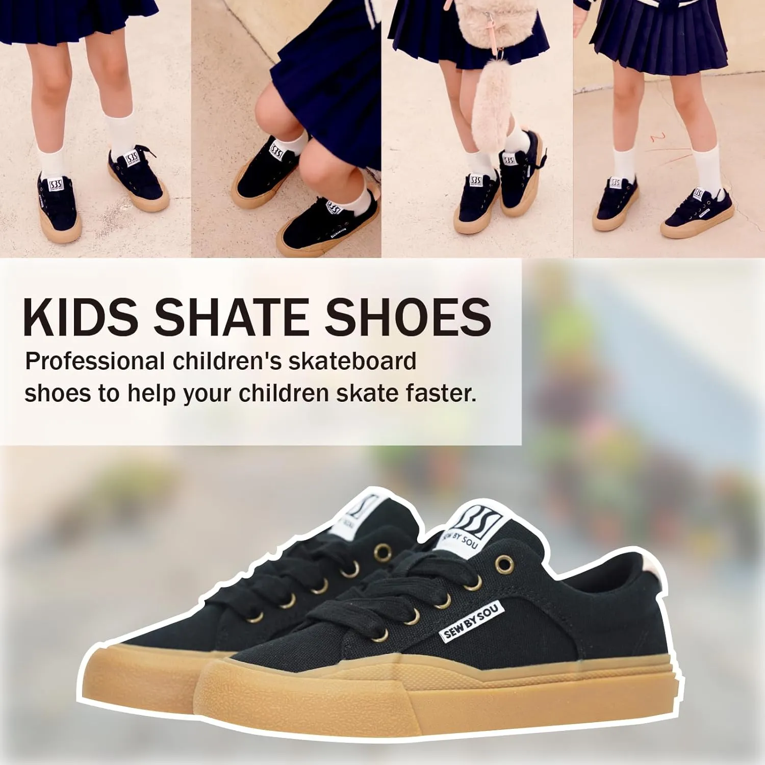 Skateboard Shoes for Unisex-Child with Anti-Slip Trainers Low-top Skate Shoes Pro Models with Shock Absorption Properties