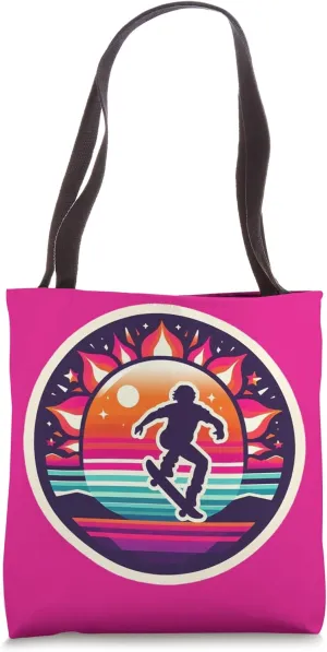 Skateboarder Sunset Graphic 80s-Inspired Retro Skate Design Tote Bag