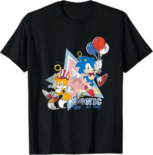 Sonic The Hedgehog Americana Sonic & Tails Celebration Retro T-Shirt