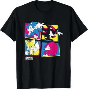 Sonic The Hedgehog Sonic Shadow Tails Knuckles Retro Panels T-Shirt