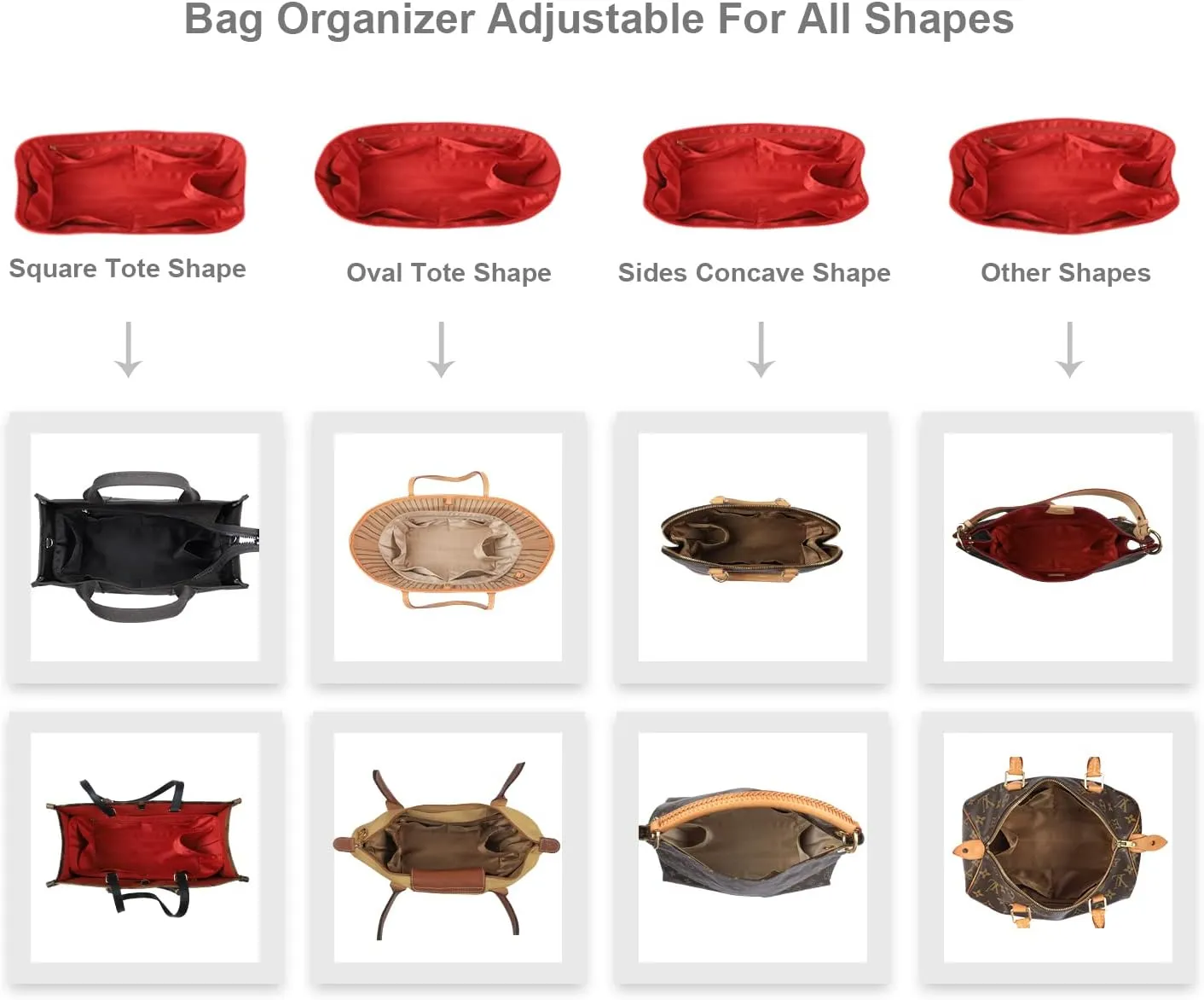 Speedy Neverfull Tote Organizer Insert - Silk Purse Organizer with Zipper, Silky Smooth, 6 Sizes (Large, Silky Red)