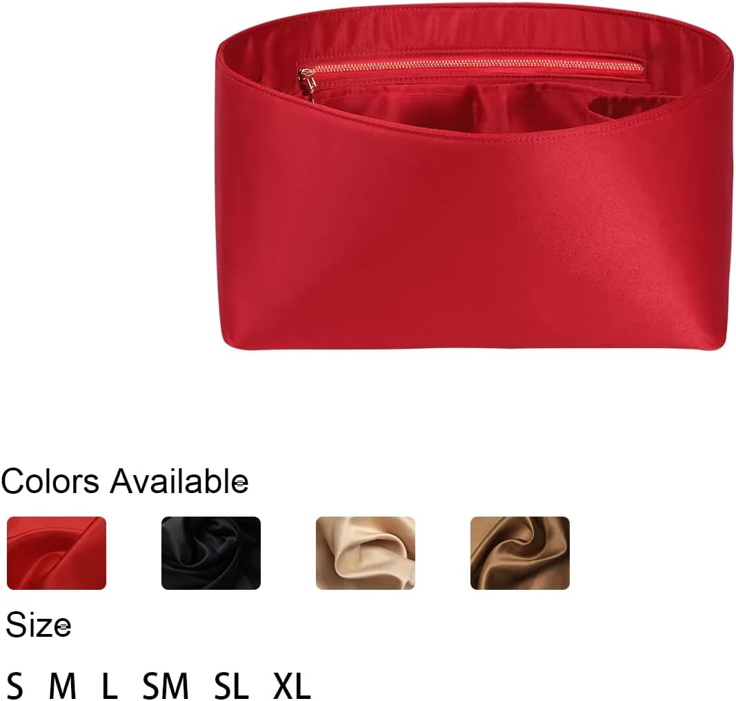 Speedy Neverfull Tote Organizer Insert - Silk Purse Organizer with Zipper, Silky Smooth, 6 Sizes (Large, Silky Red)