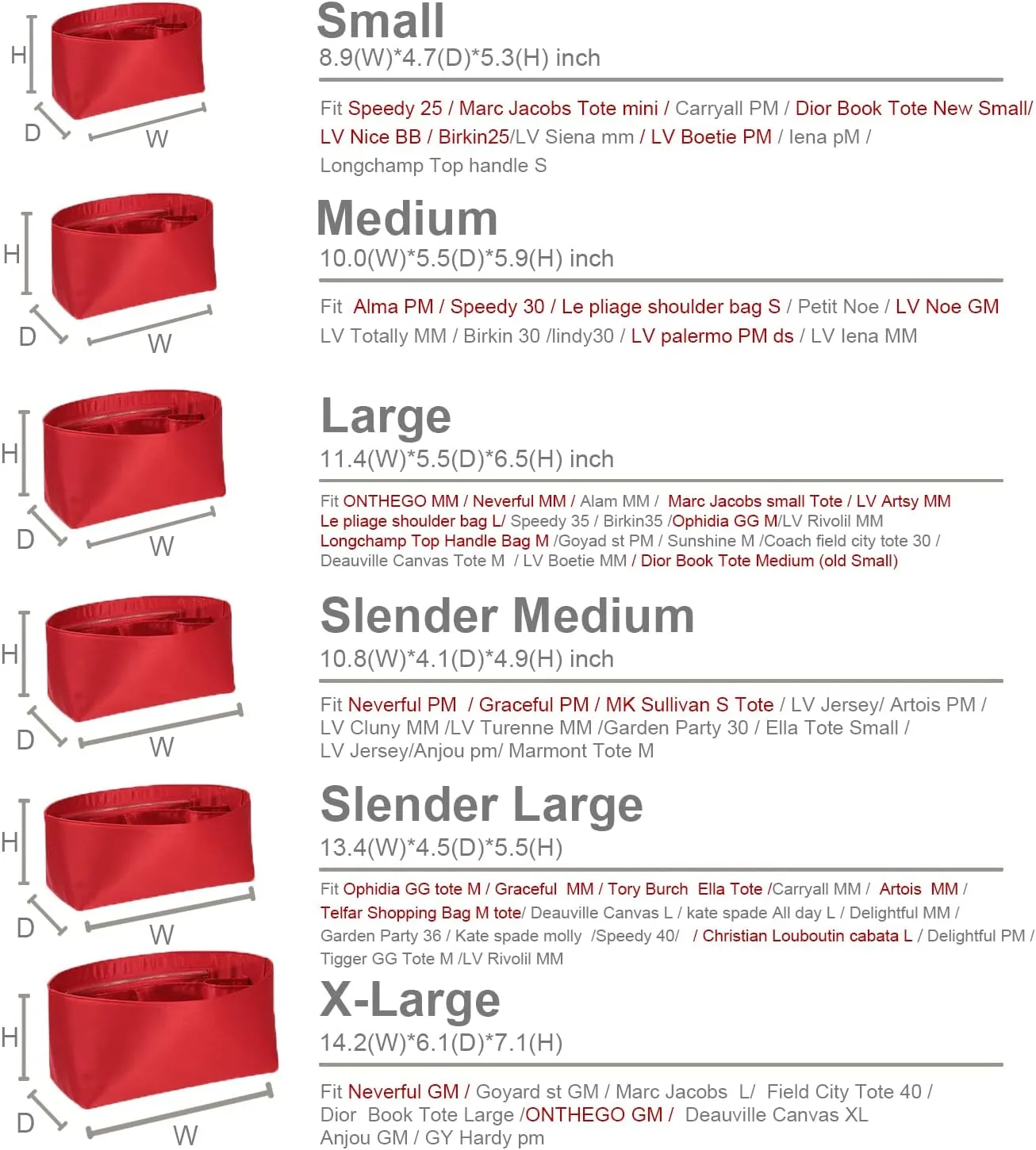Speedy Neverfull Tote Organizer Insert - Silk Purse Organizer with Zipper, Silky Smooth, 6 Sizes (Large, Silky Red)
