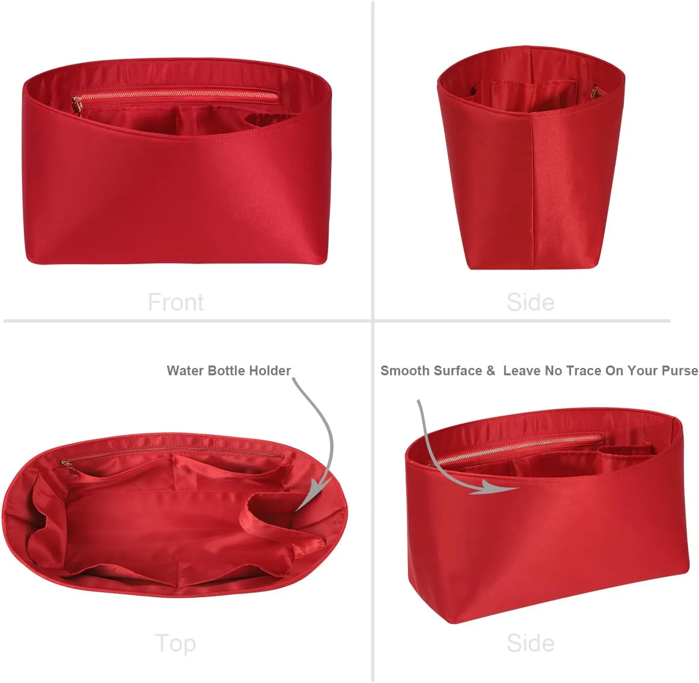 Speedy Neverfull Tote Organizer Insert - Silk Purse Organizer with Zipper, Silky Smooth, 6 Sizes (Large, Silky Red)