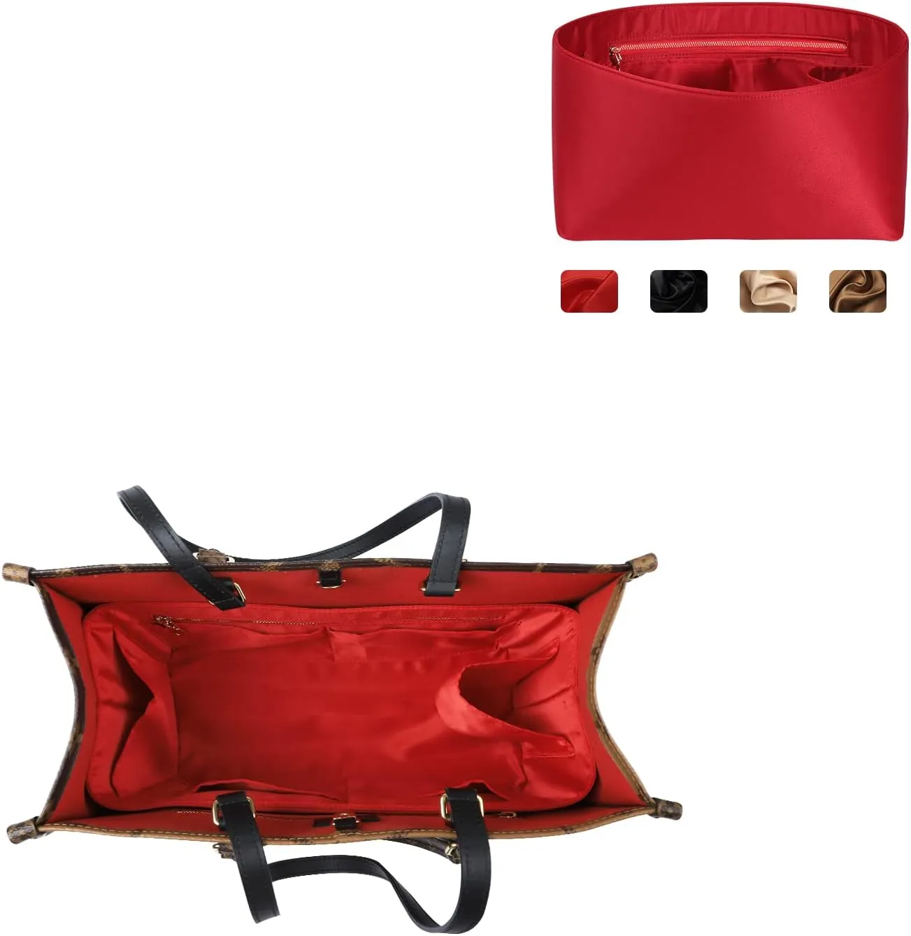 Speedy Neverfull Tote Organizer Insert - Silk Purse Organizer with Zipper, Silky Smooth, 6 Sizes (Large, Silky Red)