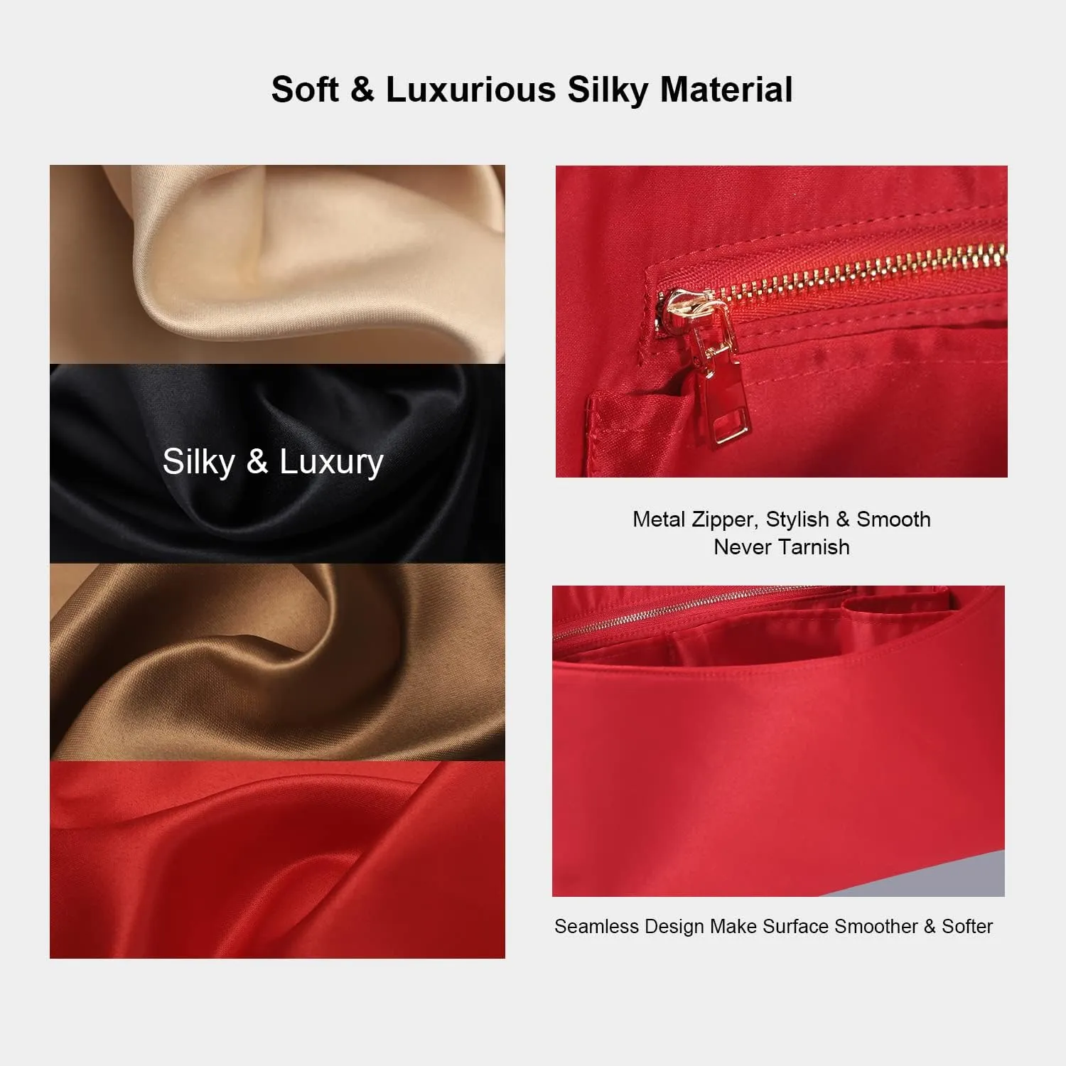 Speedy Neverfull Tote Organizer Insert - Silk Purse Organizer with Zipper, Silky Smooth, 6 Sizes (Large, Silky Red)