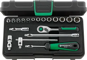 Stahlwille 96011180 Socket Set 1/4" No. 40/13/6QR, 19 Pieces (13 Sockets with Hexagon No. 40, 1 Ratchet, 2 Extensions, 1 Universal Joint, 1 Drive Handle, 1 T-Handle), Made in Germany