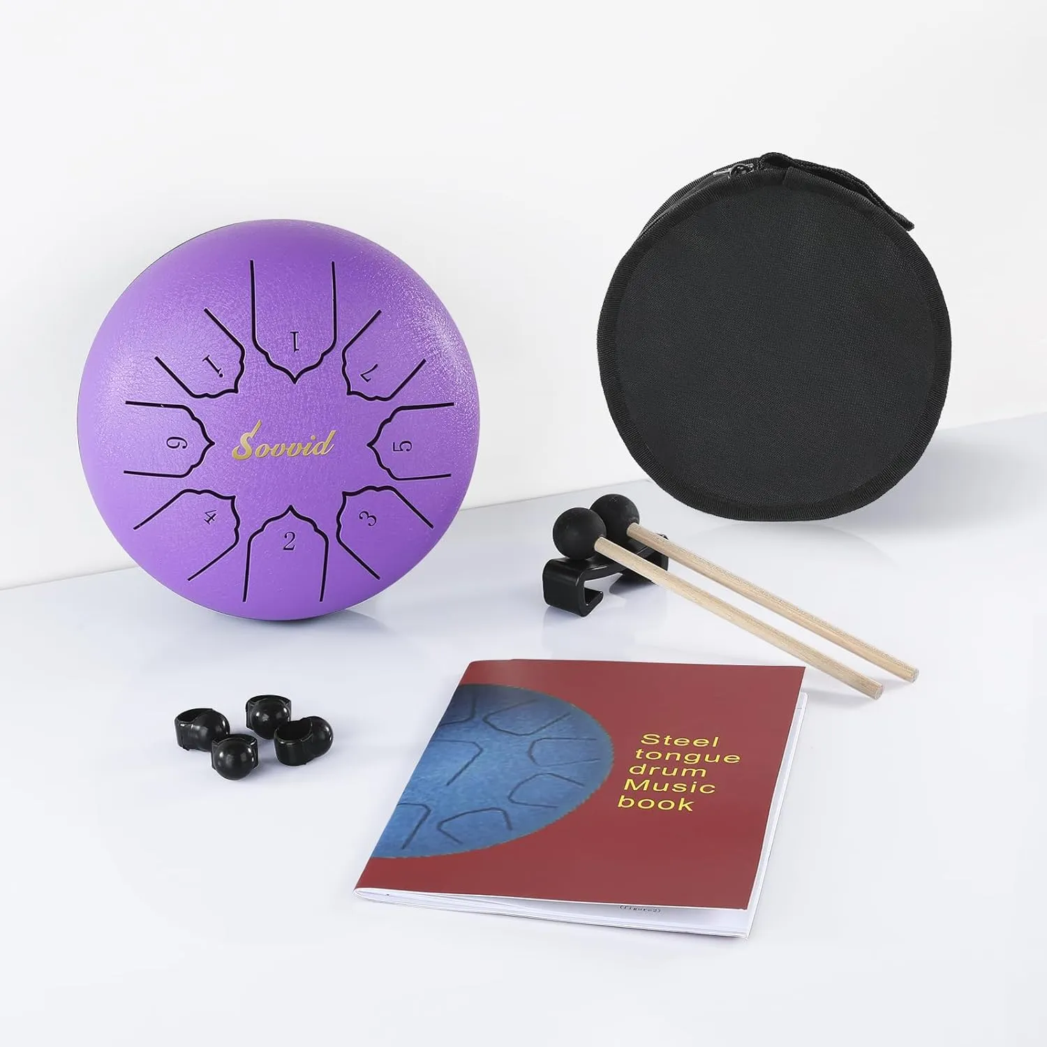Steel Tongue Drum, 6 Inch 8 Notes Tongue Drum with Bag, Drumsticks, Mallet Holder, Finger Picks and Music Book, Handpan Drum for Early Musical Education Zen Meditation Yoga (Purple)