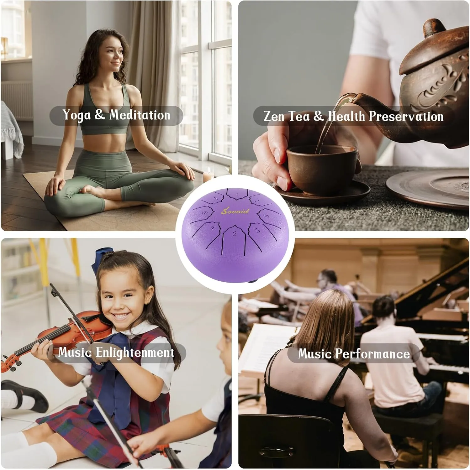 Steel Tongue Drum, 6 Inch 8 Notes Tongue Drum with Bag, Drumsticks, Mallet Holder, Finger Picks and Music Book, Handpan Drum for Early Musical Education Zen Meditation Yoga (Purple)
