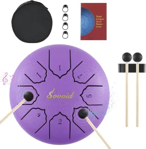 Steel Tongue Drum, 6 Inch 8 Notes Tongue Drum with Bag, Drumsticks, Mallet Holder, Finger Picks and Music Book, Handpan Drum for Early Musical Education Zen Meditation Yoga (Purple)