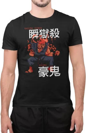 Street Fighter Video Martial Arts Arcade Game Akuma Black Adult T-Shirt Tee