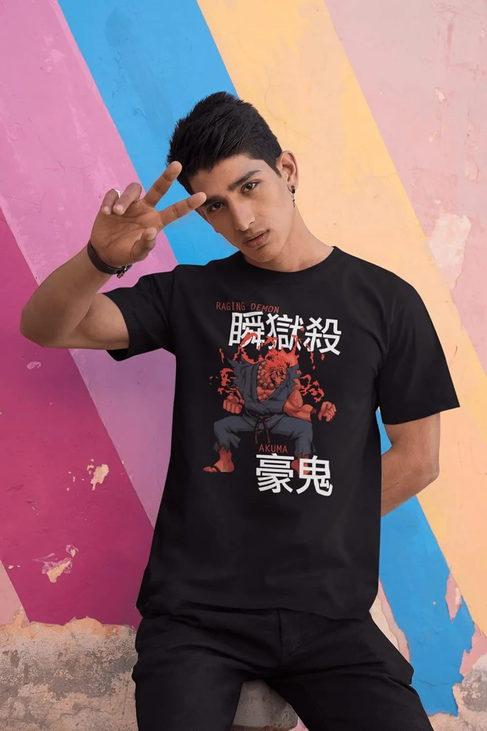 Street Fighter Video Martial Arts Arcade Game Akuma Black Adult T-Shirt Tee