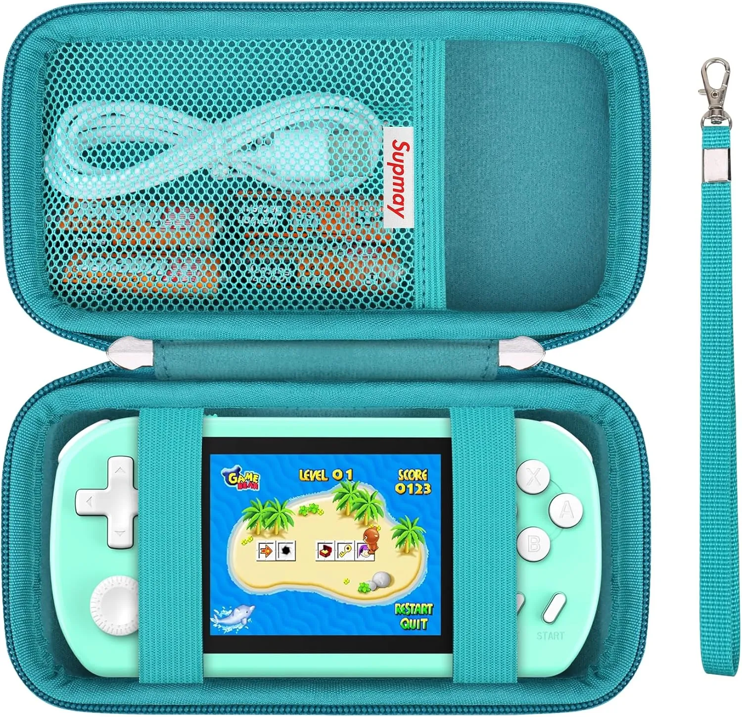 Supmay Carrying Case Compatible with CCTU / TEBIYOU Kids Handheld Games Preloaded 218 Retro Video Games, Portable Gaming Electronic Toys Storage Holder Travel Bag with Mesh Pocket for USB Cable,Green
