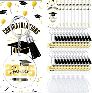 Sureio 24 Set Graduation Keychain Gifts Class of 2025 Acrylic Senior Keychain with Tassel Card Organza Bag for High School College Masters Degree Student Prom Graduation Party Favor