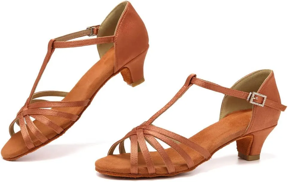 SWDZM Girls & Women's Satin Latin Dance Shoes Professional Ballroom Salsa Practice Performance Dancing Shoes Model XGG
