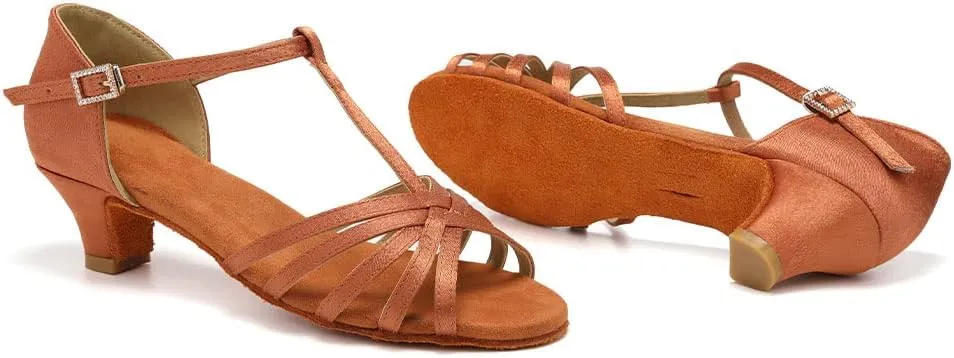 SWDZM Girls & Women's Satin Latin Dance Shoes Professional Ballroom Salsa Practice Performance Dancing Shoes Model XGG