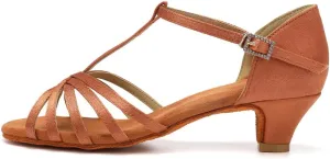 SWDZM Girls & Women's Satin Latin Dance Shoes Professional Ballroom Salsa Practice Performance Dancing Shoes Model XGG