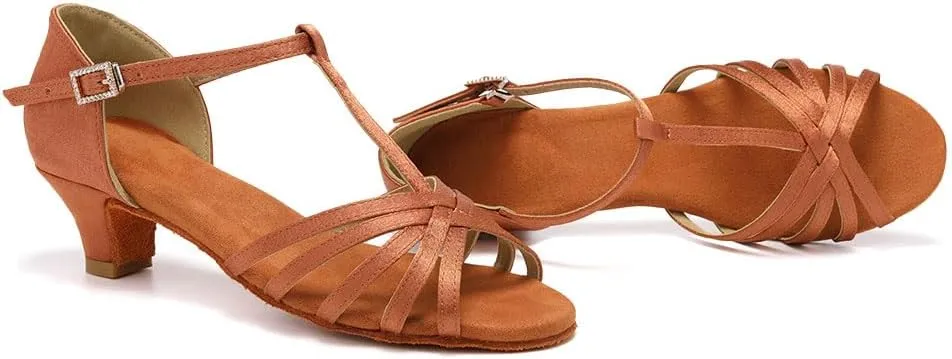 SWDZM Girls & Women's Satin Latin Dance Shoes Professional Ballroom Salsa Practice Performance Dancing Shoes Model XGG