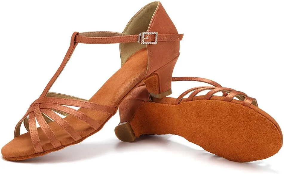 SWDZM Girls & Women's Satin Latin Dance Shoes Professional Ballroom Salsa Practice Performance Dancing Shoes Model XGG