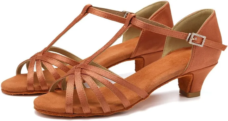 SWDZM Girls & Women's Satin Latin Dance Shoes Professional Ballroom Salsa Practice Performance Dancing Shoes Model XGG