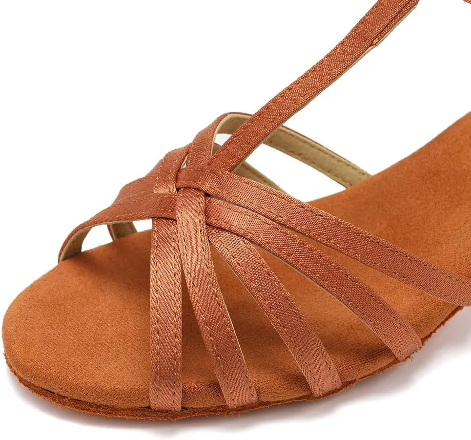 SWDZM Girls & Women's Satin Latin Dance Shoes Professional Ballroom Salsa Practice Performance Dancing Shoes Model XGG