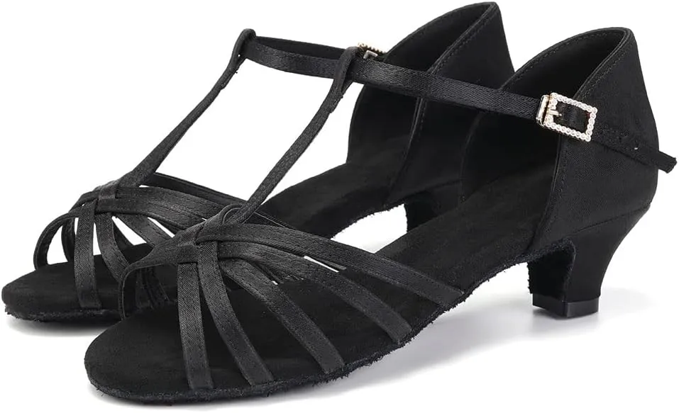 SWDZM Girls & Women's Satin Latin Dance Shoes Professional Ballroom Salsa Practice Performance Dancing Shoes Model XGG