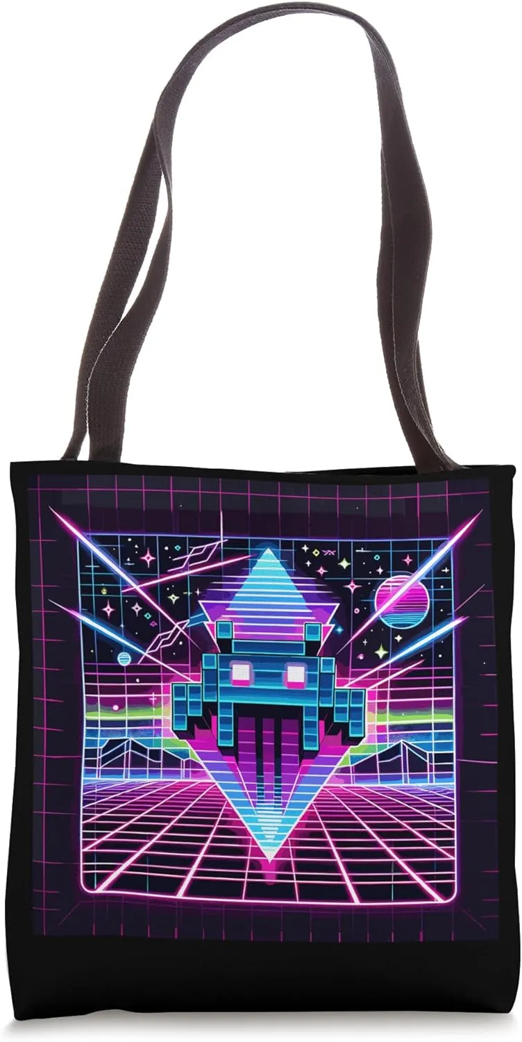 Synth Invader - Retro Synthwave Arcade Vector Art Tote Bag
