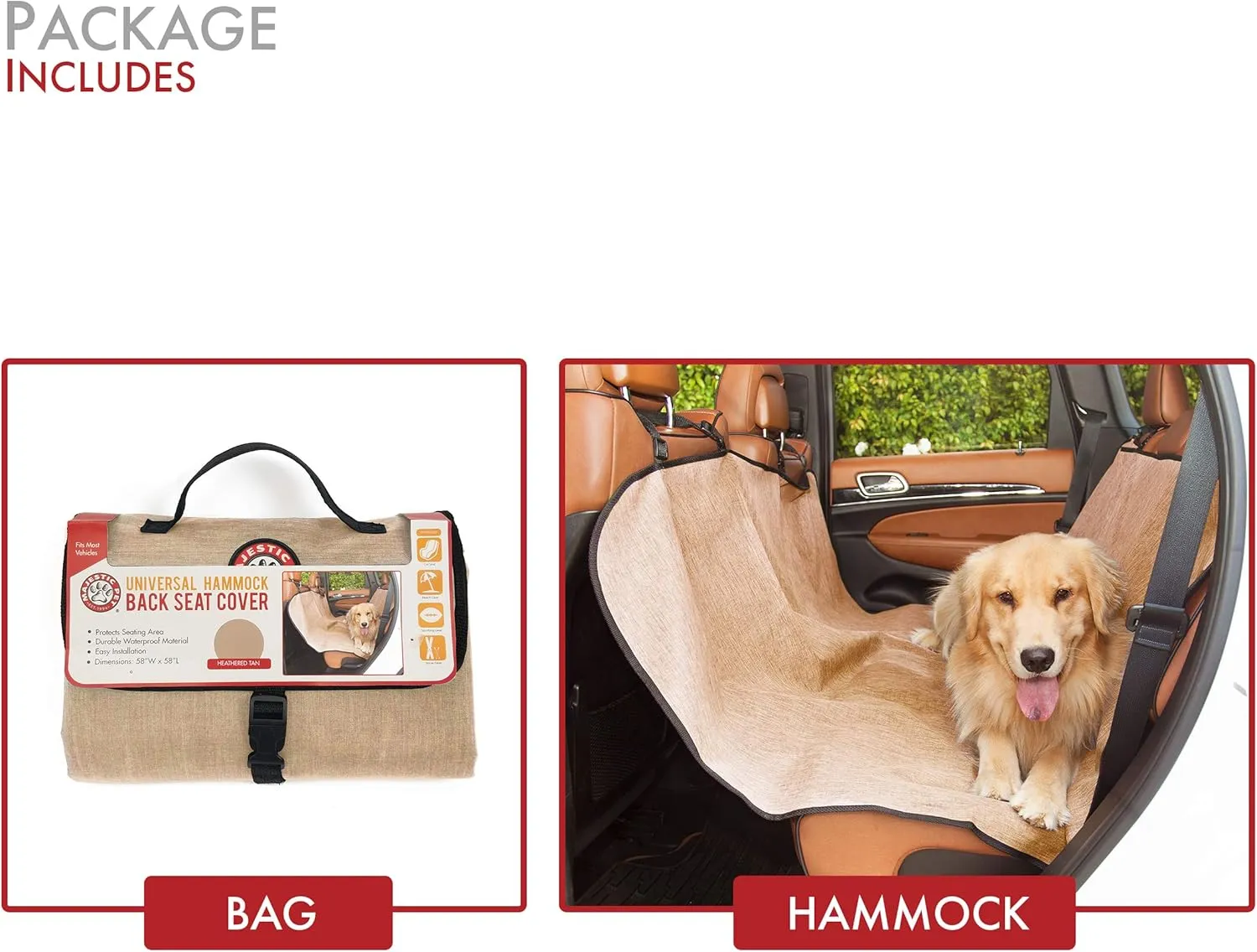 Tan Universal Waterproof Hammock Back Seat Cover By Majestic Pet Products