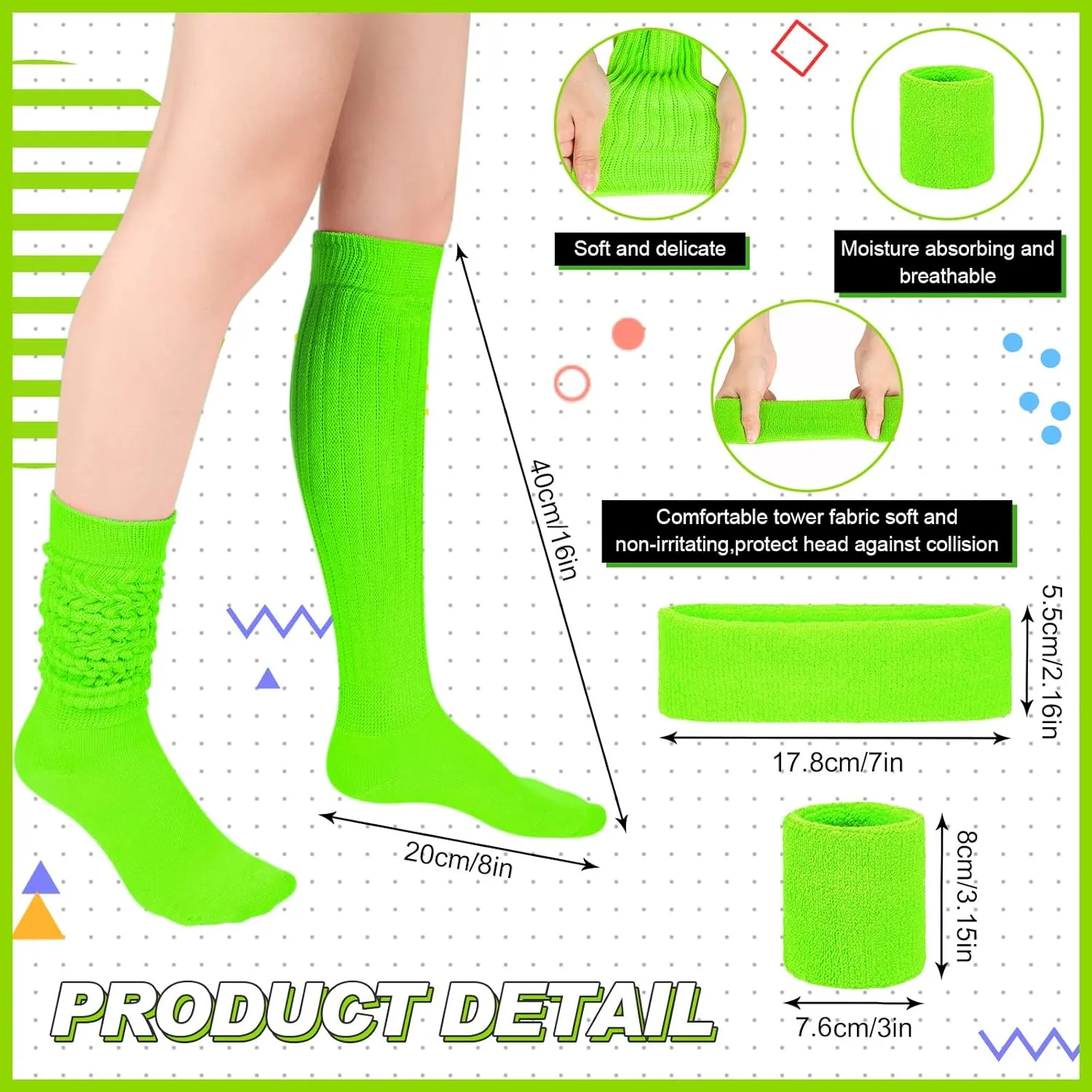 Tarpop 80s Neon Women Slouch Socks 90s Headbands Wristbands Fanny Pack Leg Warmers Sweatbands Waist Bag Women Party Costume