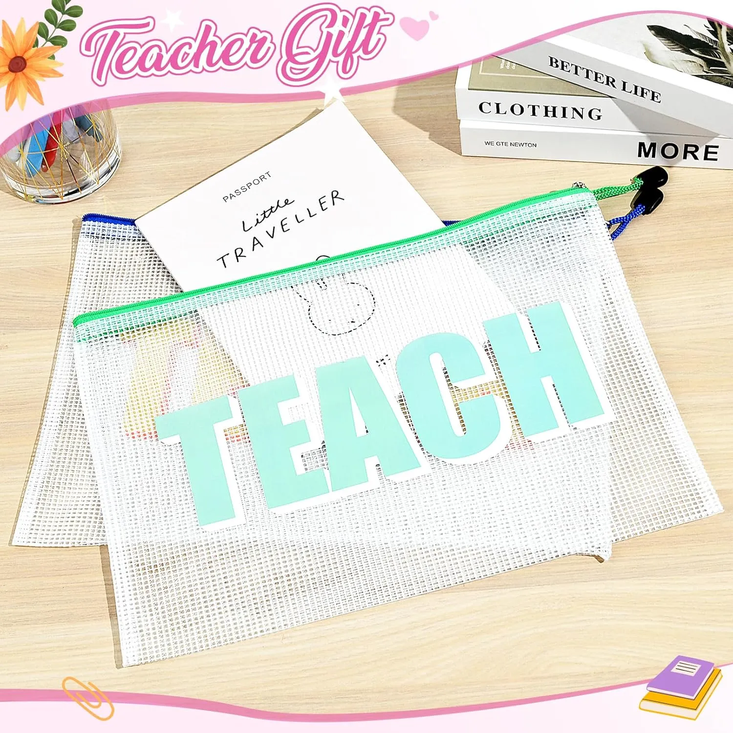 Teacher Appreciation Gifts 4PCS Teache Makeup Bags Teache PouchTravel Cosmetic Pouch Graduation Retirement Teacher Gifts for Women