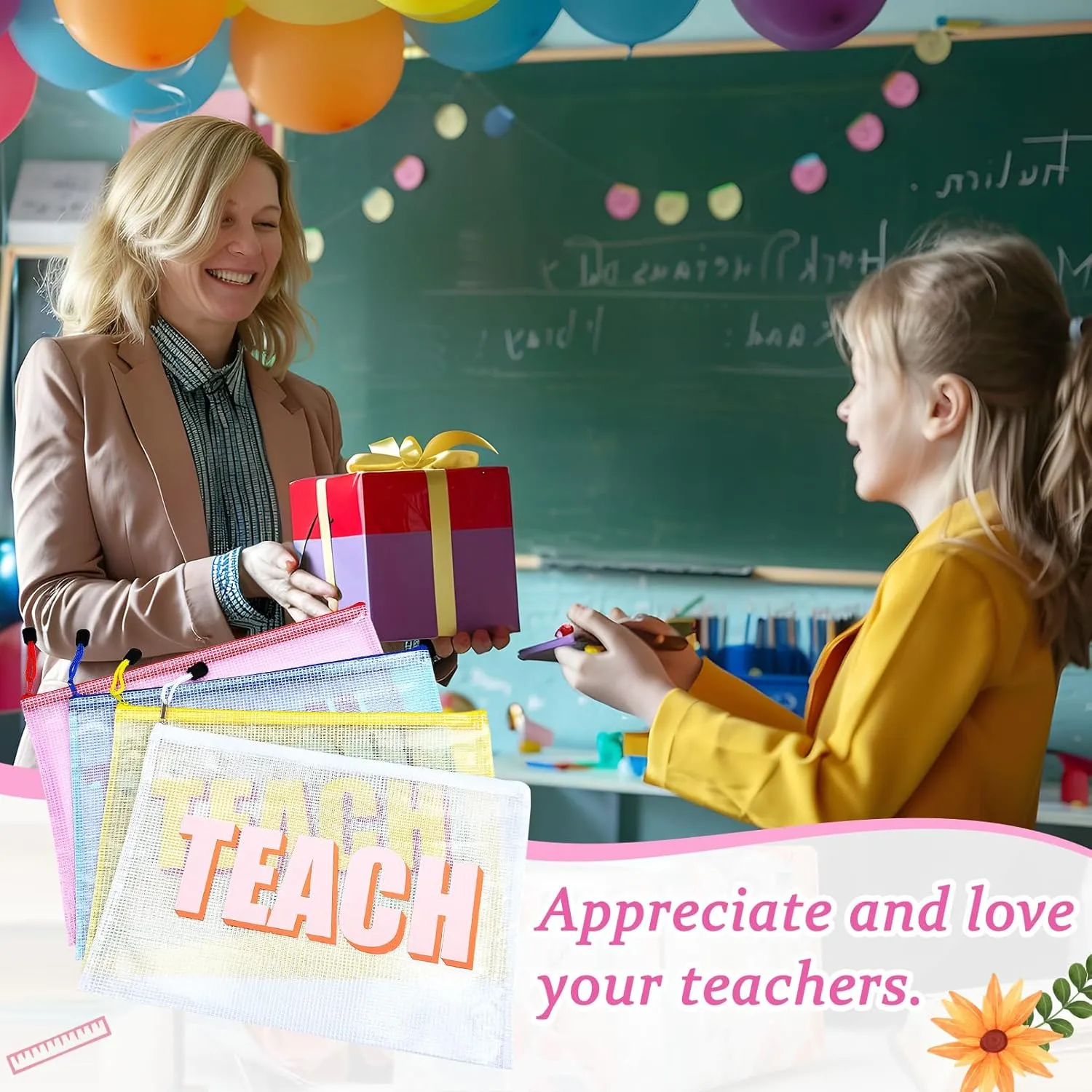Teacher Appreciation Gifts 4PCS Teache Makeup Bags Teache PouchTravel Cosmetic Pouch Graduation Retirement Teacher Gifts for Women