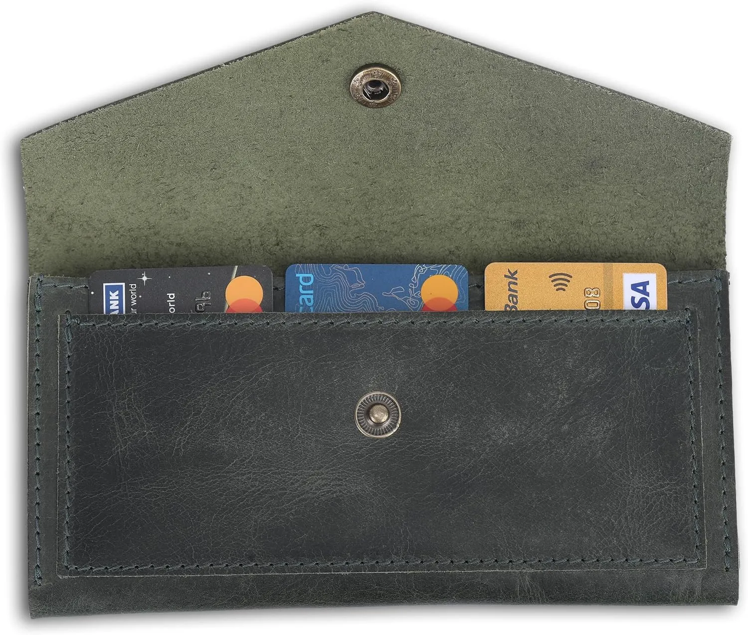 The Antiq Green Leather Money Bag Wallets for Women - Handcrafted Leather Cash Envelopes for Budgeting Binder - Currency Holder Money Bag for Cash, Money Organizer for Cash Travel Purses for Women