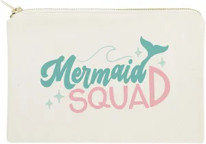 The Cotton & Canvas Co. Mermaid Squad Cotton Canvas Cosmetic Bag, Toiletry Bag and Travel Makeup Pouch, Summer, Beach, Bridesmaid, Gift for Her, Wedding, Vacation