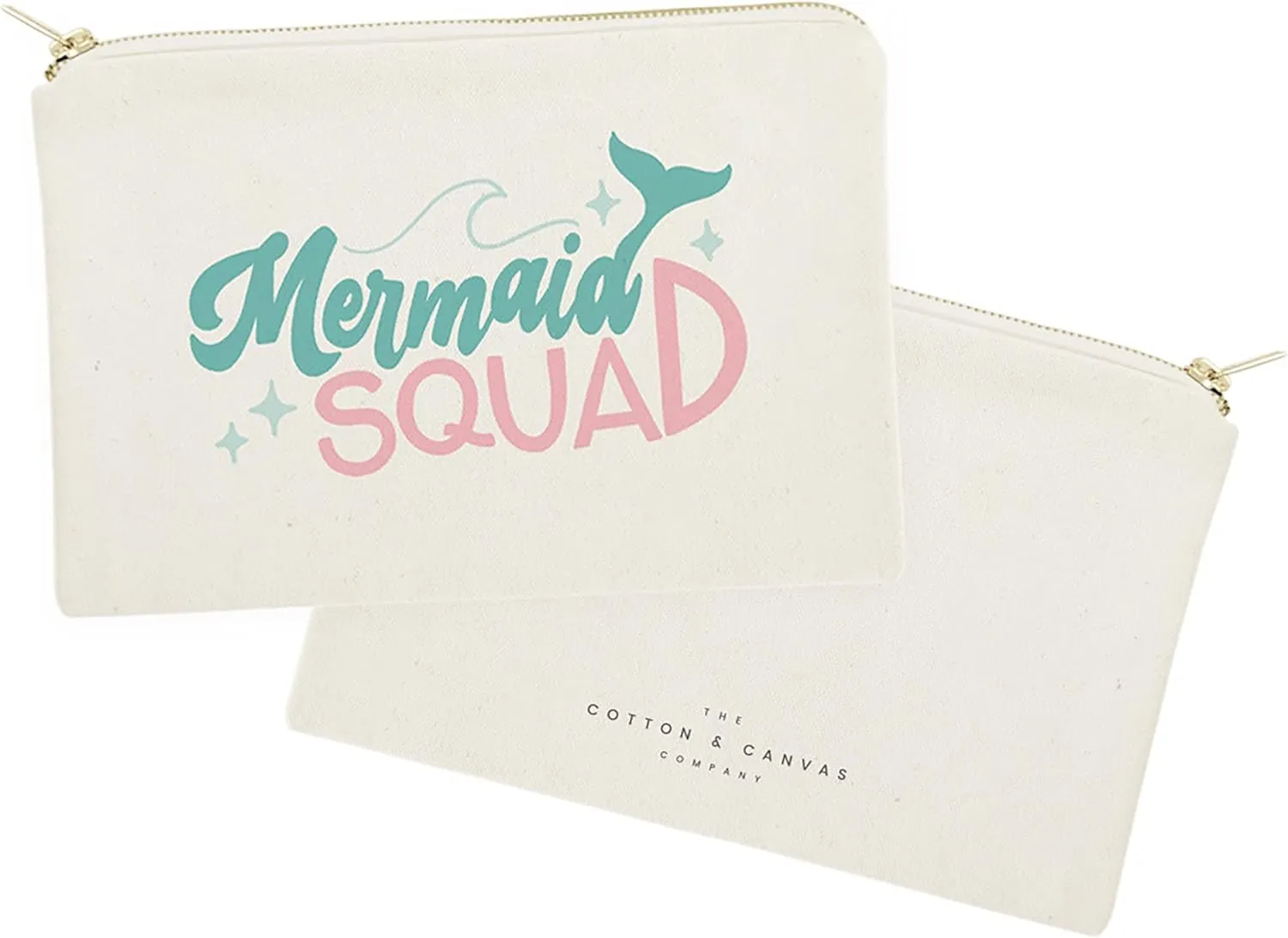 The Cotton & Canvas Co. Mermaid Squad Cotton Canvas Cosmetic Bag, Toiletry Bag and Travel Makeup Pouch, Summer, Beach, Bridesmaid, Gift for Her, Wedding, Vacation
