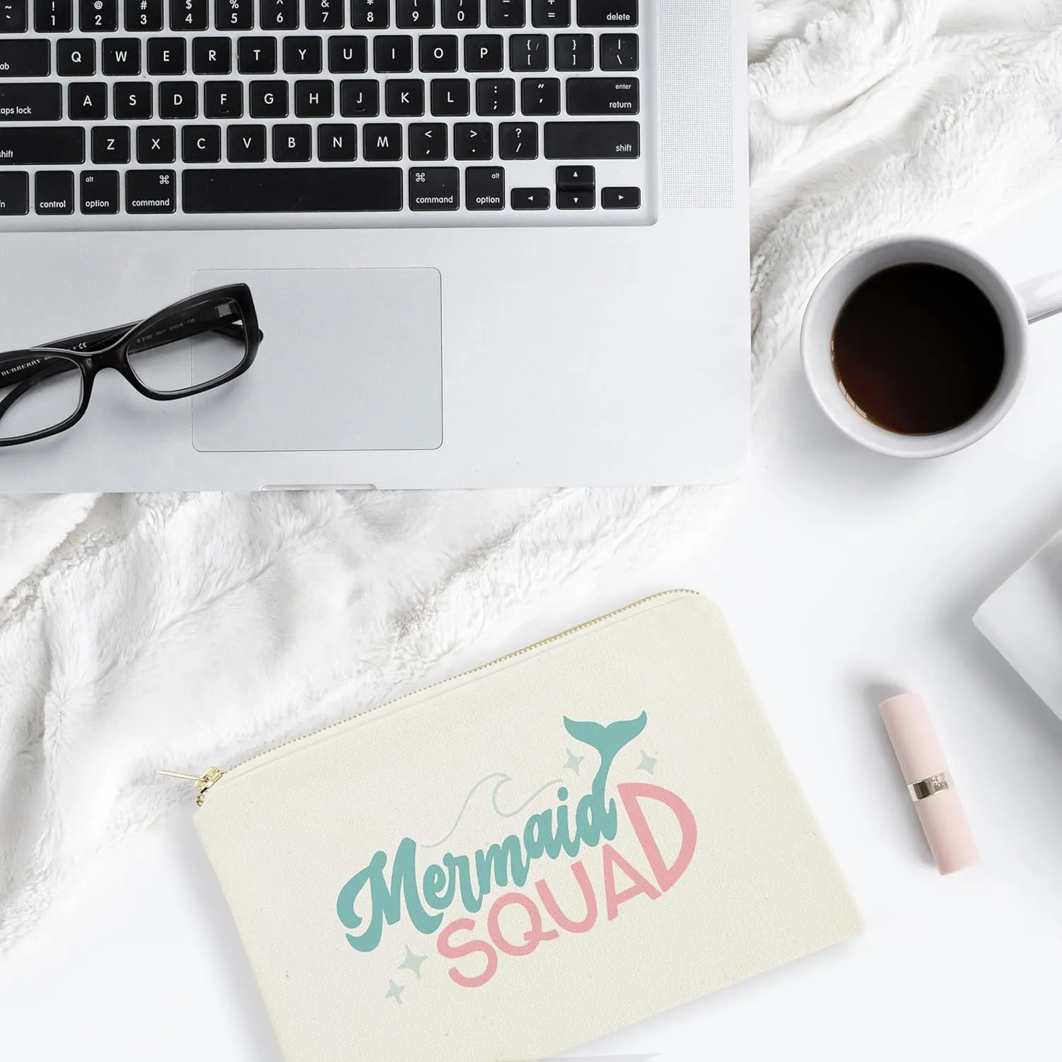 The Cotton & Canvas Co. Mermaid Squad Cotton Canvas Cosmetic Bag, Toiletry Bag and Travel Makeup Pouch, Summer, Beach, Bridesmaid, Gift for Her, Wedding, Vacation