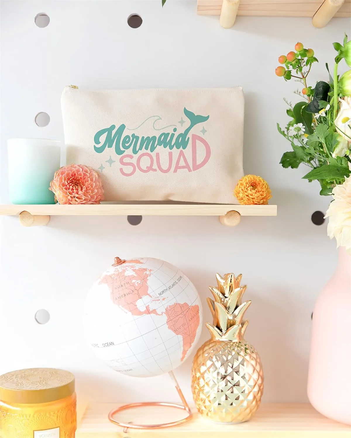 The Cotton & Canvas Co. Mermaid Squad Cotton Canvas Cosmetic Bag, Toiletry Bag and Travel Makeup Pouch, Summer, Beach, Bridesmaid, Gift for Her, Wedding, Vacation