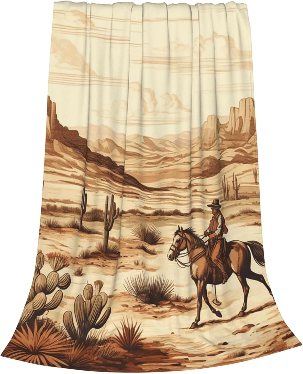 Throw Blanket 80"x60" Ultra-Soft Micro Fleece Blanket Soft Plush Throws West Desert Cactus Throw Blanket Warm Fuzzy Cozy Blanket for Couch Bed Sofa All Seasons