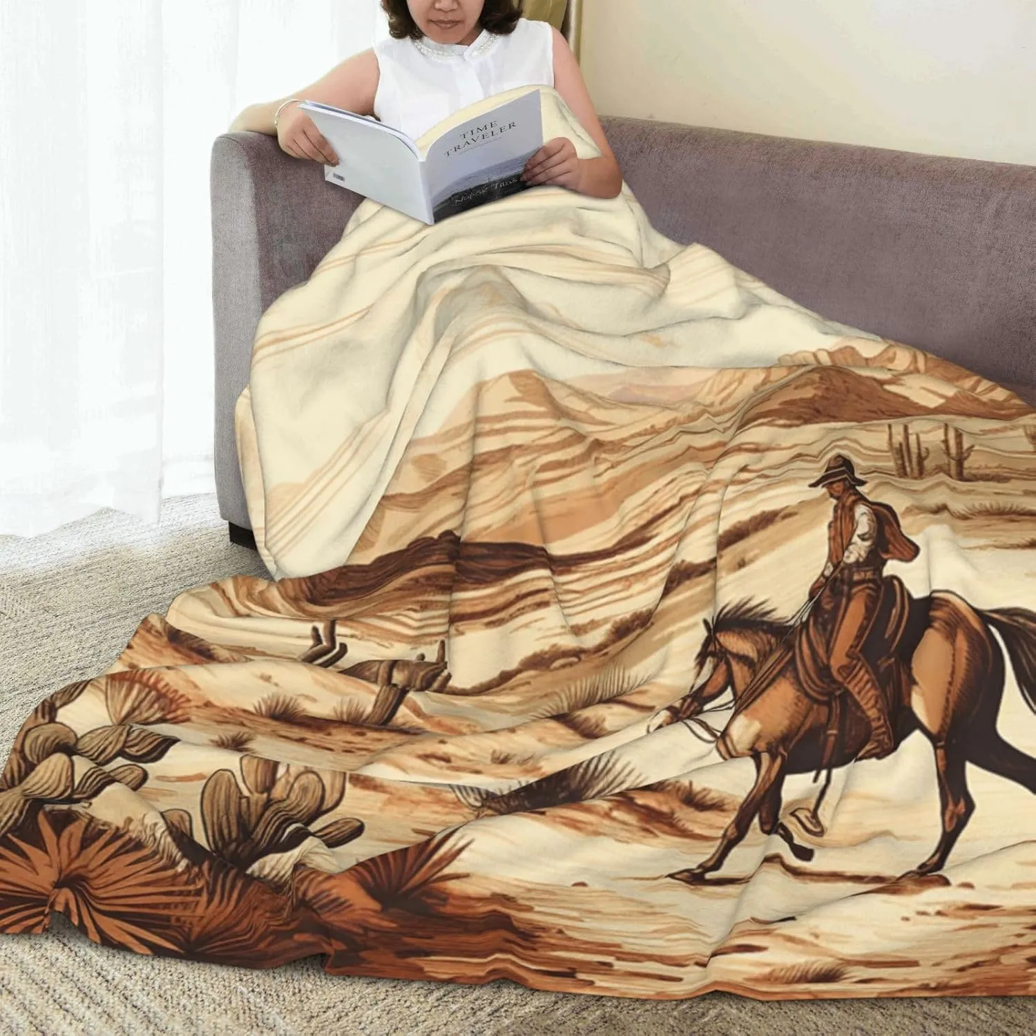 Throw Blanket 80"x60" Ultra-Soft Micro Fleece Blanket Soft Plush Throws West Desert Cactus Throw Blanket Warm Fuzzy Cozy Blanket for Couch Bed Sofa All Seasons