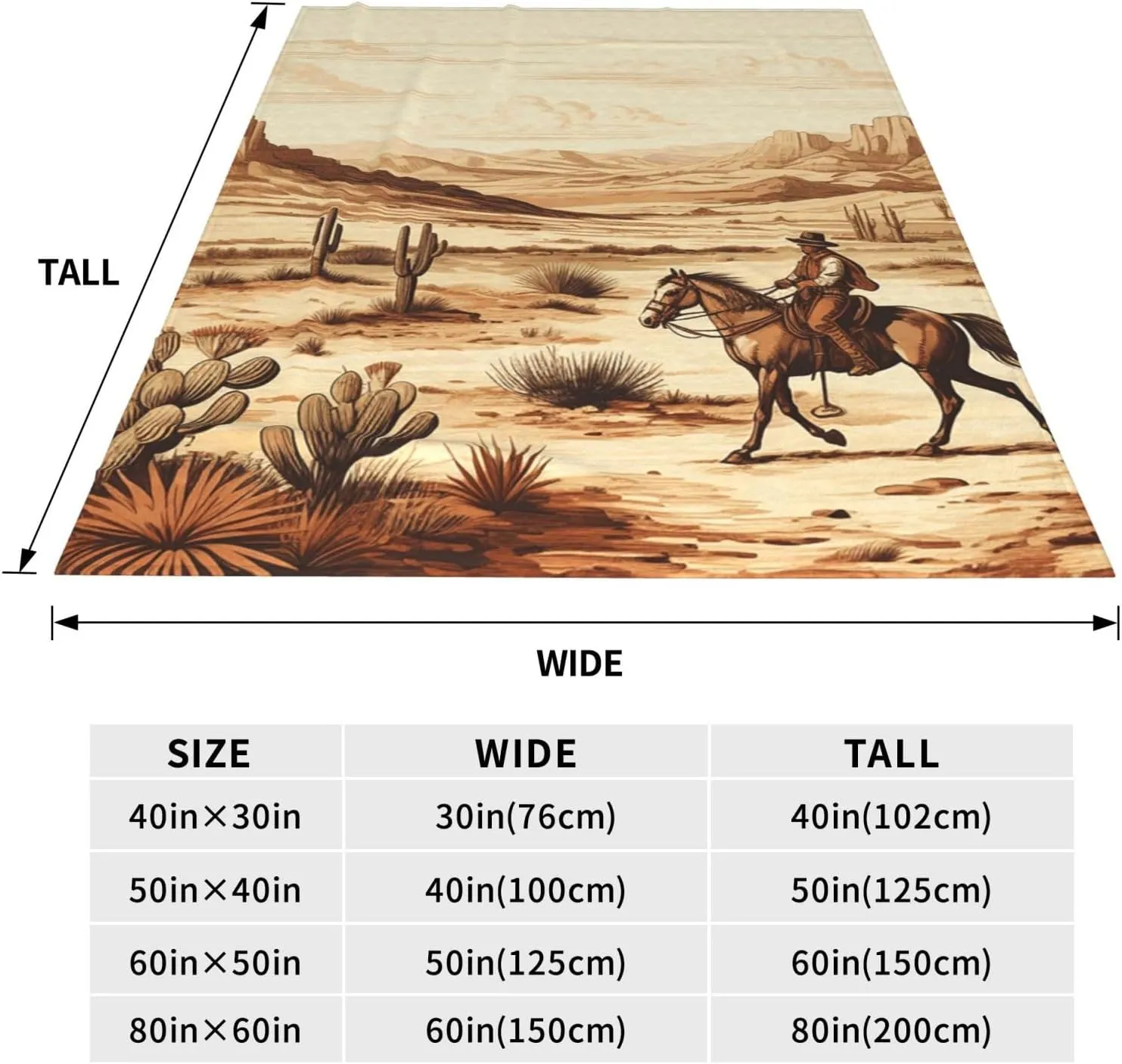 Throw Blanket 80"x60" Ultra-Soft Micro Fleece Blanket Soft Plush Throws West Desert Cactus Throw Blanket Warm Fuzzy Cozy Blanket for Couch Bed Sofa All Seasons