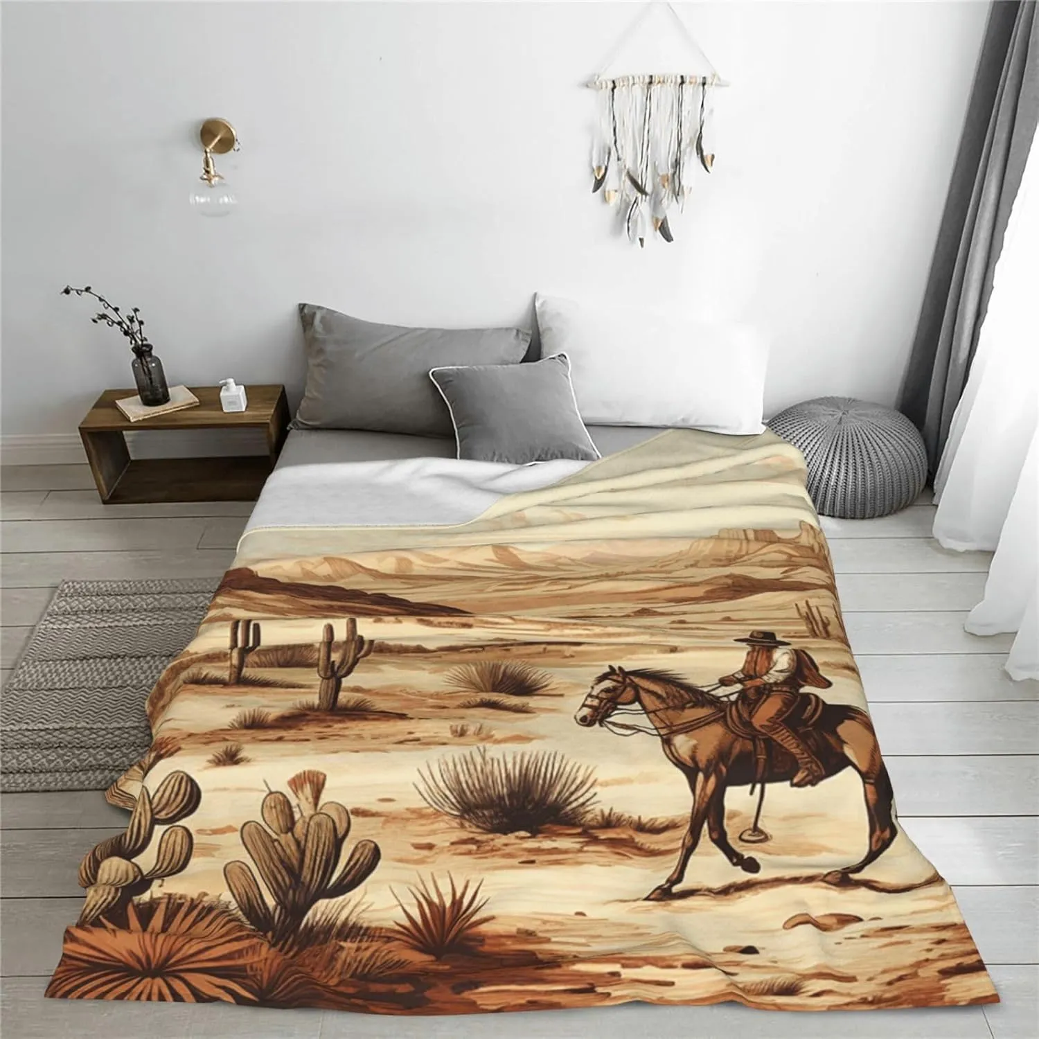 Throw Blanket 80"x60" Ultra-Soft Micro Fleece Blanket Soft Plush Throws West Desert Cactus Throw Blanket Warm Fuzzy Cozy Blanket for Couch Bed Sofa All Seasons