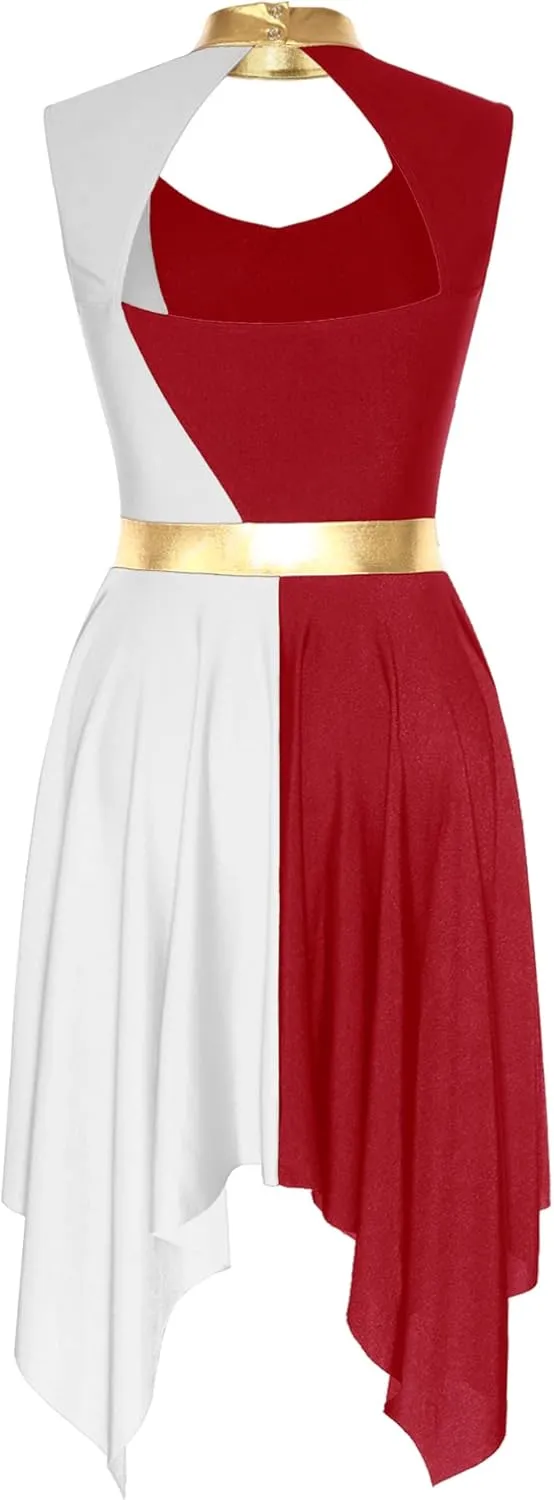 TiaoBug Women's Liturgical Praise Dance Dress Sleeveless Cut Out Tunic Worship Cristiana Dresses
