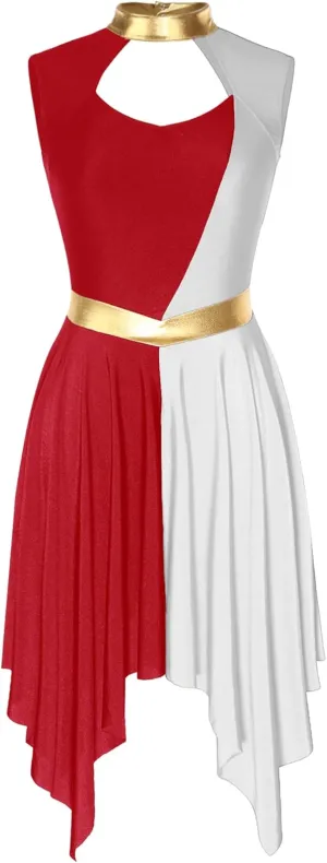 TiaoBug Women's Liturgical Praise Dance Dress Sleeveless Cut Out Tunic Worship Cristiana Dresses