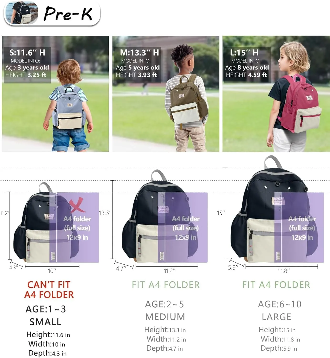 Toddler Backpack for Boys Girls 1-3, School Kids Backpacks Bookbag, Kindergarten Preschool Backpack for boys girls 11.6" H Not Fit Folder